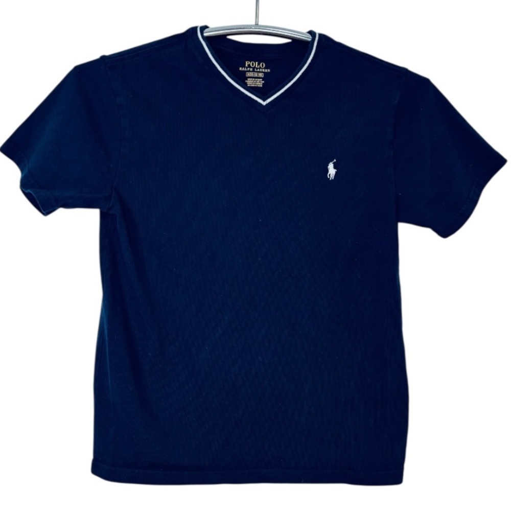 Polo Ralph Lauren Junior Navy Blue V-Neck T-Shirt Size Medium (10-12)
